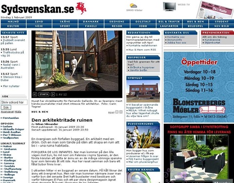 Reportaje sobre La Ruina Habitada en Sydsvenskan